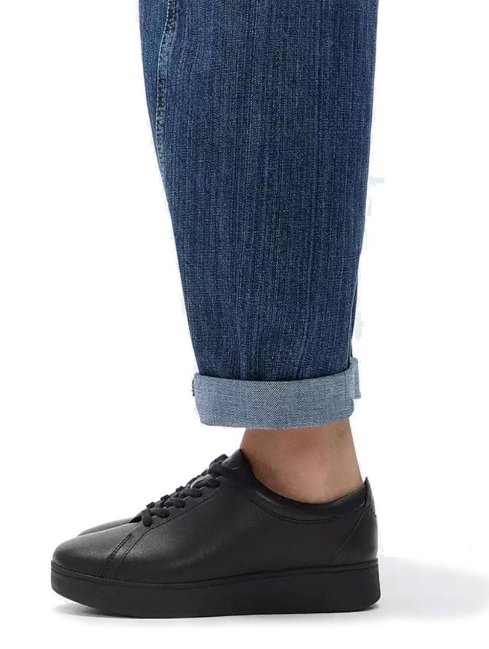 Fitflop Rally All Black Low-Top Leather Sneakers for Women 8.5